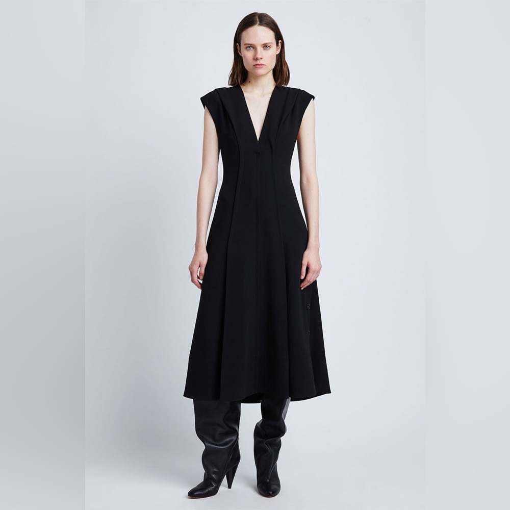 Proenza Schouler Chantal Matte Viscose Crepe Midi Dress In Black | Size 10